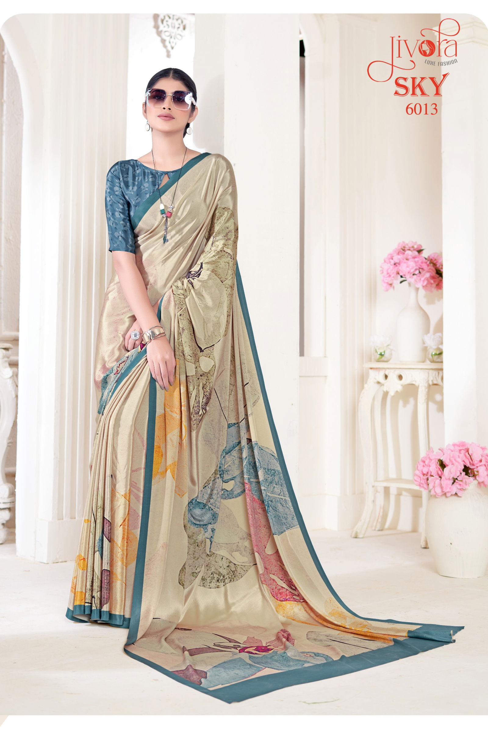 Sky By Jivora Crepe Digital Printed Casual Wear Saree Wholesalers In Delhi